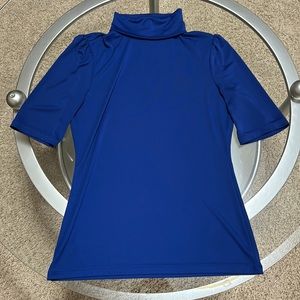 NWOT Ann Taylor Blue turtleneck mockneck puff shoulder short sleeve Top | Size S